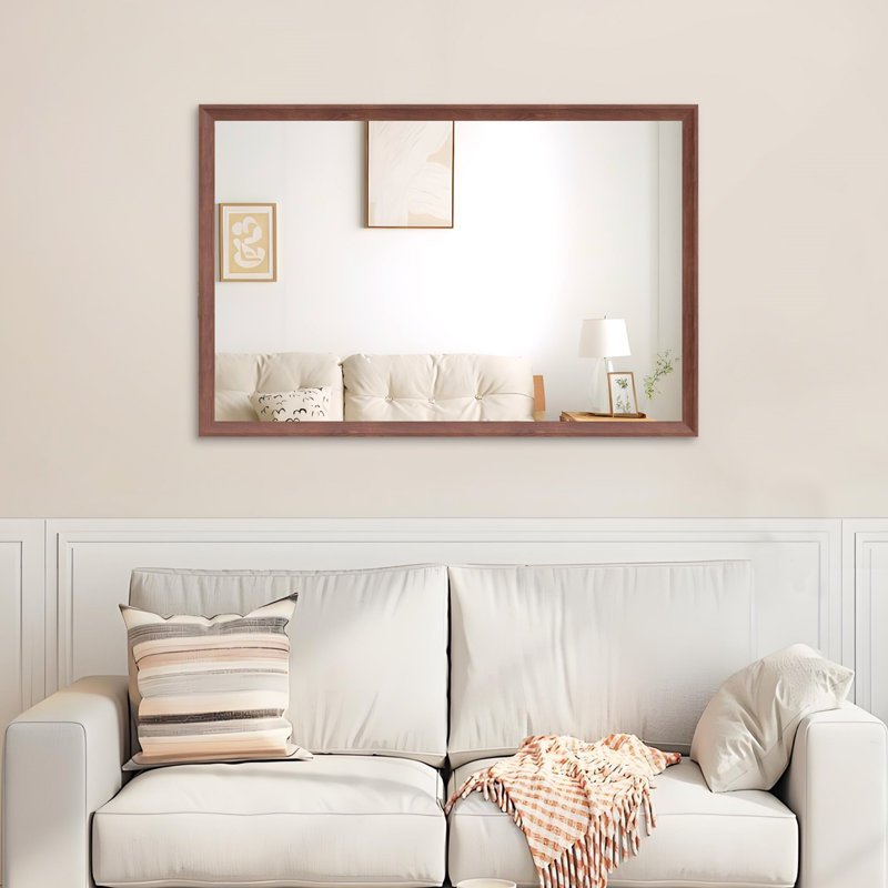 Miroir de salle de bain 48 po x 32 po rectangulaire moderne surdimensionné avec cadre en noyer, 32,03 po x 48,03 po, Noyer