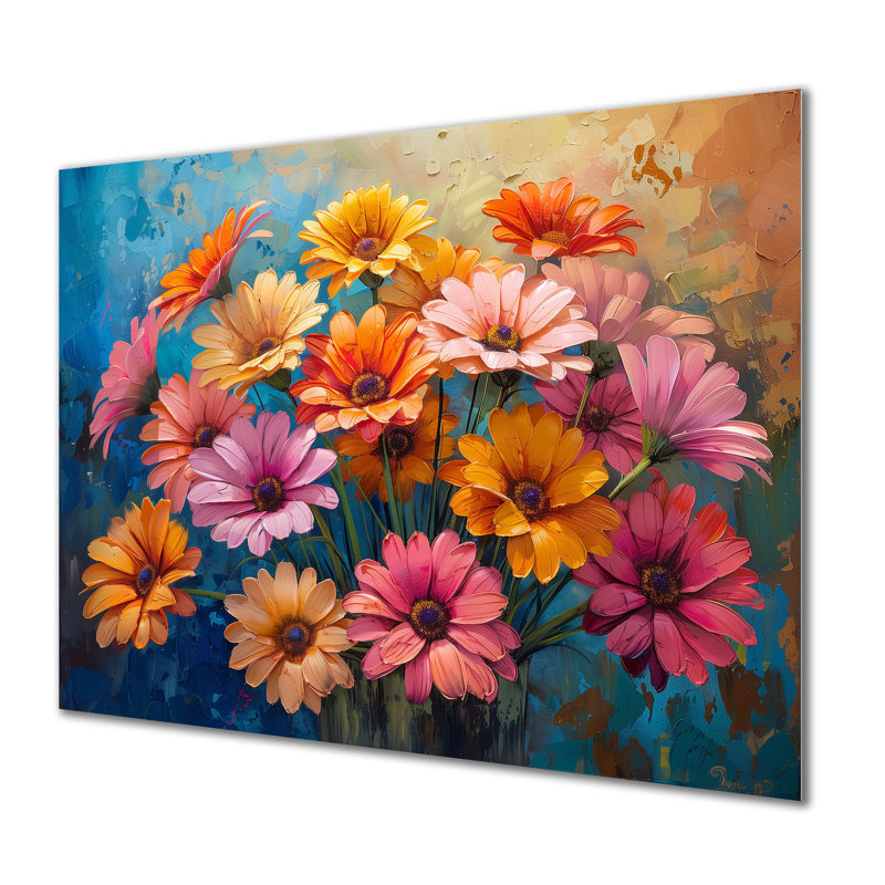 Fleurs vibrantes de marguerites multicolores I - marguerites, salon d'art mural, Métal métal, H 30 po x l 40 po