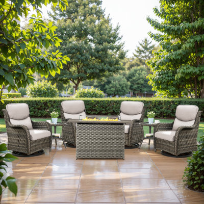 Simle 7-Piece Outdoor Seating Group PE Wicker Swivel Glider Chair With Cushions And Side Table