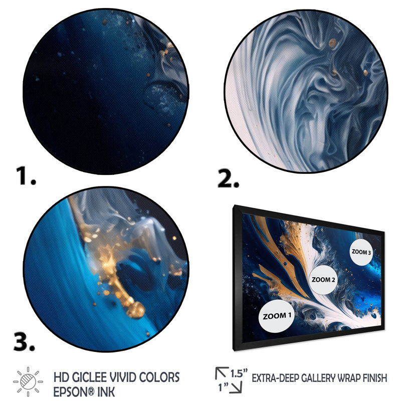 «Ice Paint Splash III - Abstract Spirals», art mural, Cadre photo noir, H 12 po x l 20 po x P 1 po