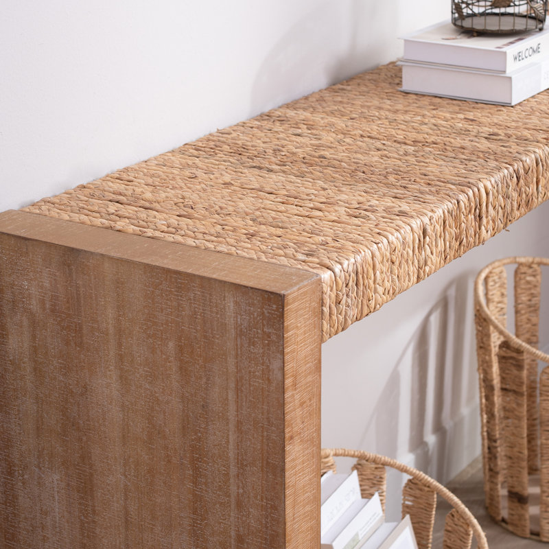 69" Console Table With Hand-Woven Straw