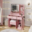 Ensemble de coiffeuse maquillage, coiffeuse avec tabouret, miroir lumineux à DEL et station de charge, rose-905136740