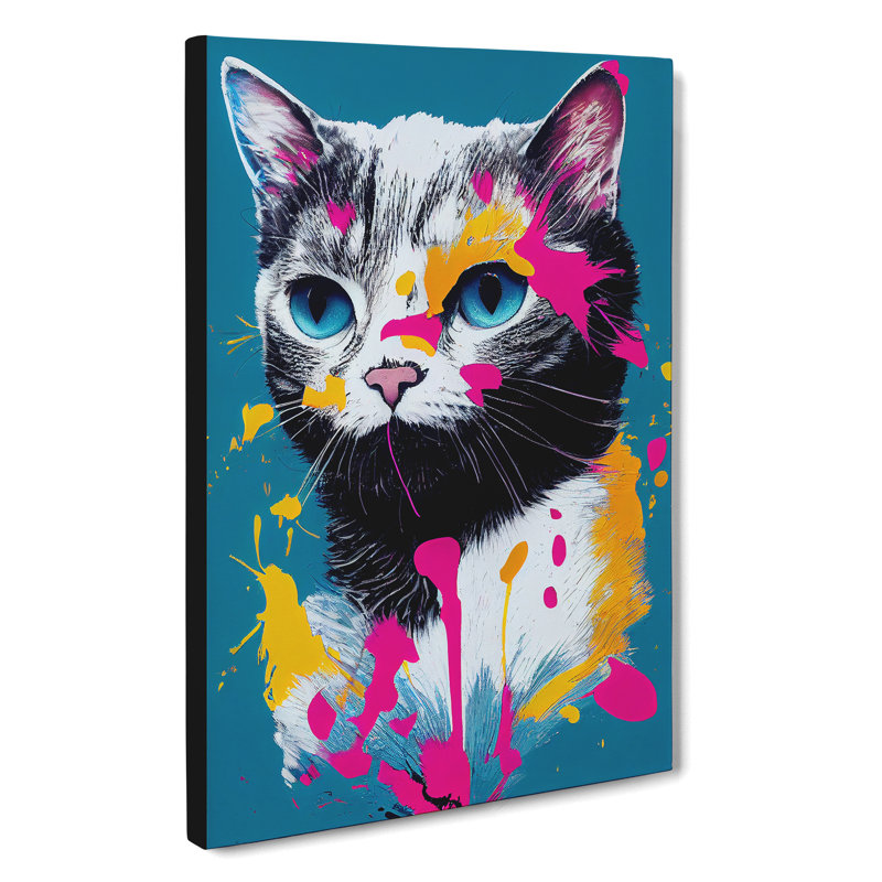 Paint Splat Cat No.3 - Wrapped Canvas Print, 50cm H x 35cm W x 3cm D