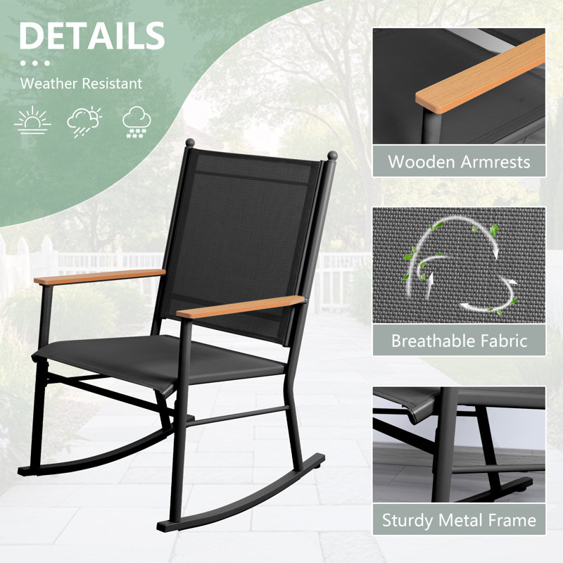 Chaises berçantes de patio pour 2 personnes, Noir, noir, noir, noir