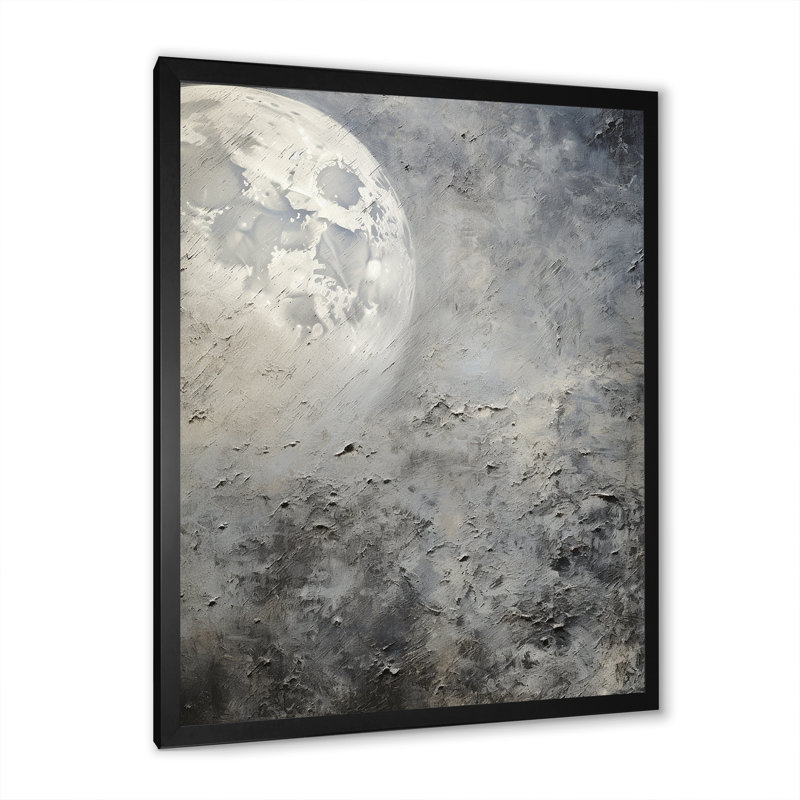 Minimalism Grey Moon Surface 4 - Tachisme Wall Art, Black Single Picture Framed, 20" H x 12" W x 1" D