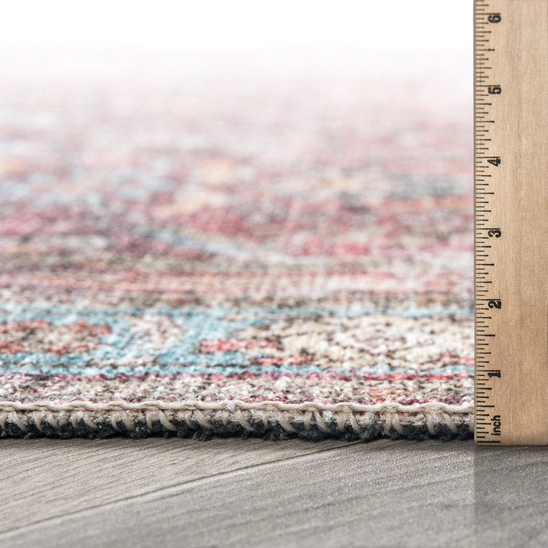 Distressed Vintage Bordered Machine Washable Area Rug, Rectangle 2' x 3'
