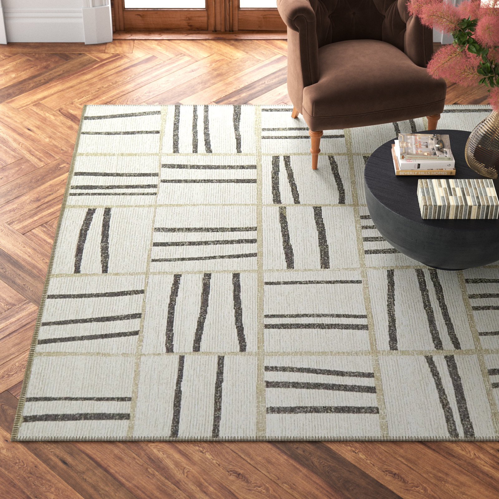 Laki Cream Gray Geometric Jute Rug, Rectangle 7'10" x 10'