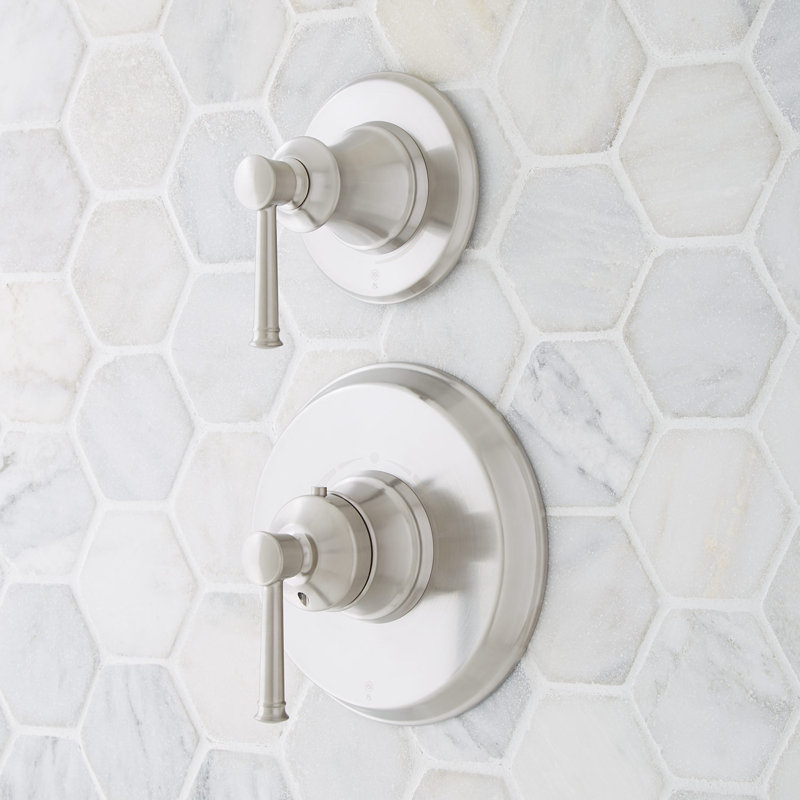 Signature Hardware Beasley Thermostatic Shower Valve with Volume Control Trim & .5" Valves, Brushed Nickel, 0.5"