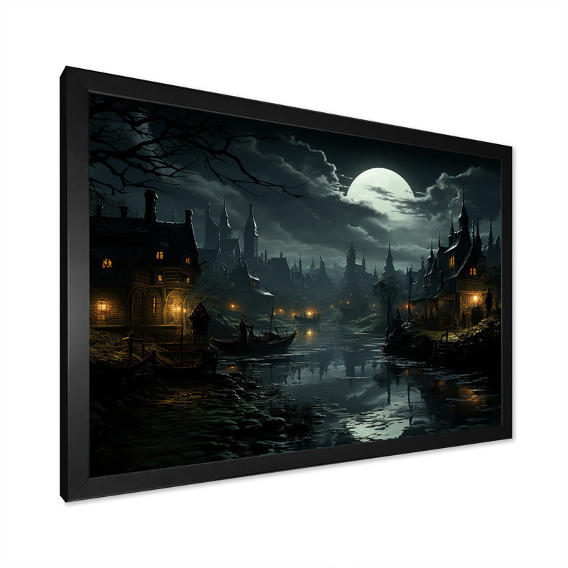 Art mural Moody Night, Cadre simple noir, H 34 po x l 44 po x P 1,5 po