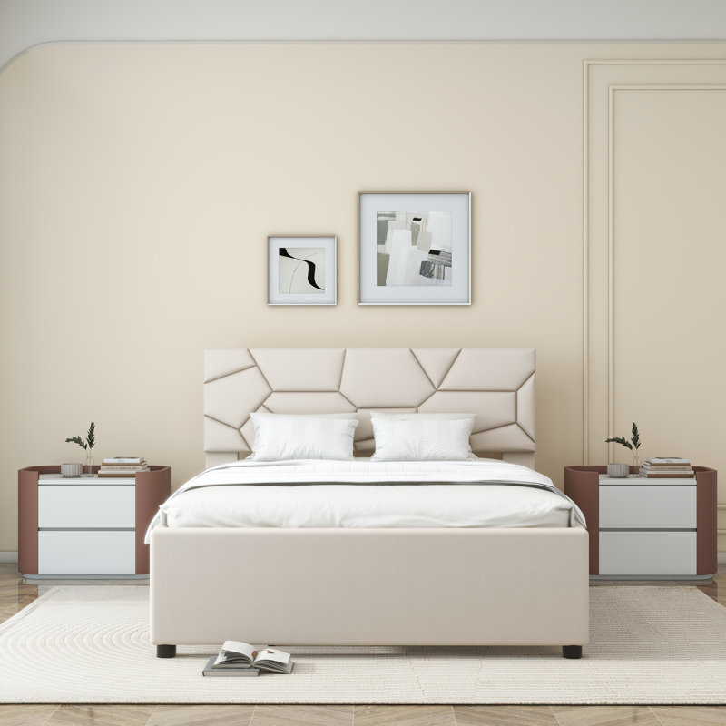 Lit tapissier Jaesa, Double, Beige