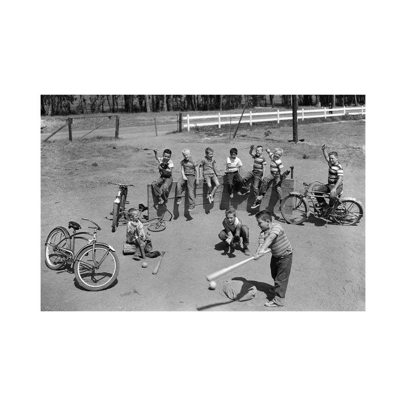 1950s 10 Neighborhood Boys Playing Sand Lot Baseball Most Wear Blue Jeans Tee Shirts - Wrapped Canvas Print
