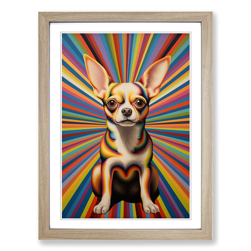 Chihuahua Op No.2 - Single Picture Frame Print on Wood, Oak Framed, 64cm H x 46cm W x 2cm D