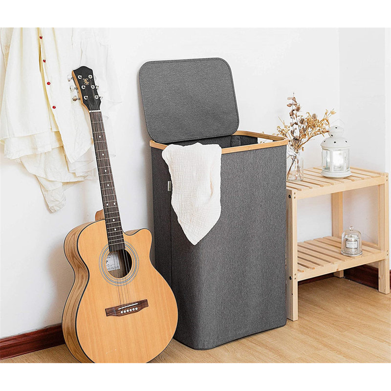 Fabric and Bamboo Laundry Hamper, Grey