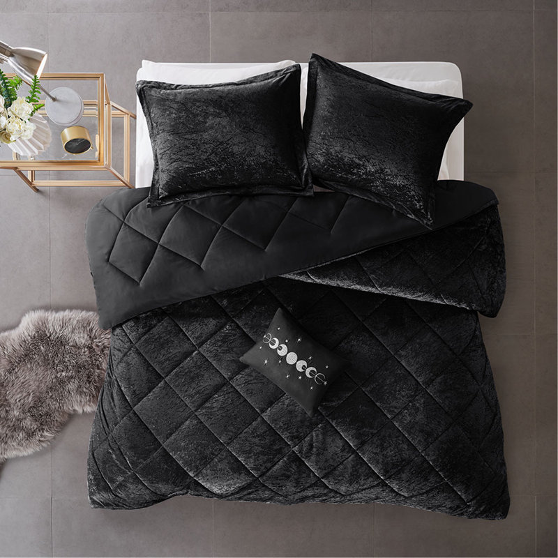 Ensemble d'édredon en velours simple / simple TG avec coussin décoratif, Édredon simple TG / simple + 1 taie décorative s