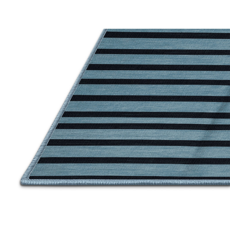 Machine Washable Horizontal Stripes Blue Area Rug, Round 8'