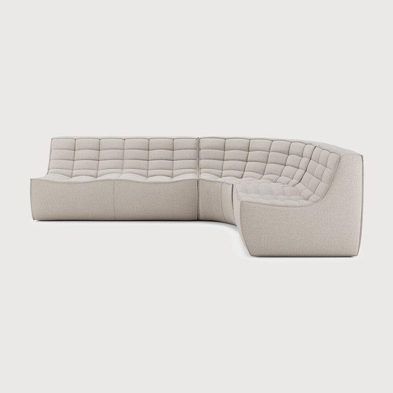 N701 Modular Sofa Set - Combo Left - 1 Seater + 3 Seater + 90° Round Corner, Beige Polyester Blend, 30" H x 102.5" W x 79" D