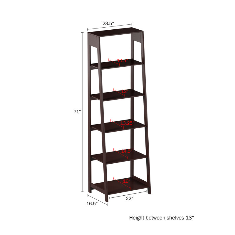 180.3cm H x 60cm W Ladder Bookcase, Dark Brown