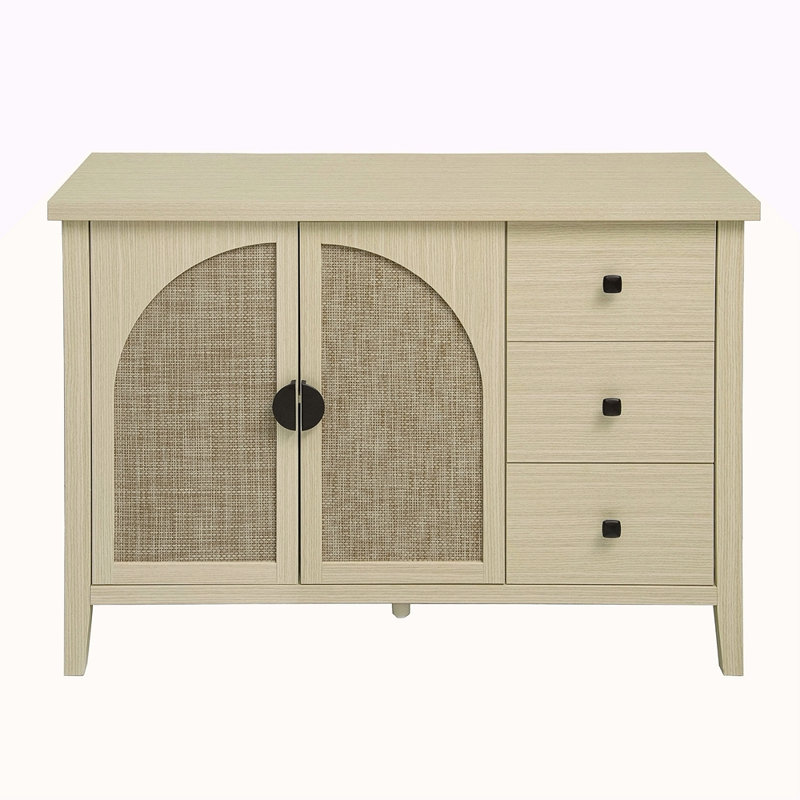 Armoire 2 portes 3 tiroirs en rotin, convenant à la chambre à coucher, au salon et au bureau