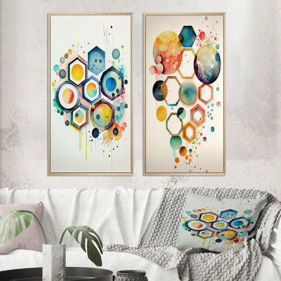 " Hexagon and Circular Abstract " 2 Piece Art Set