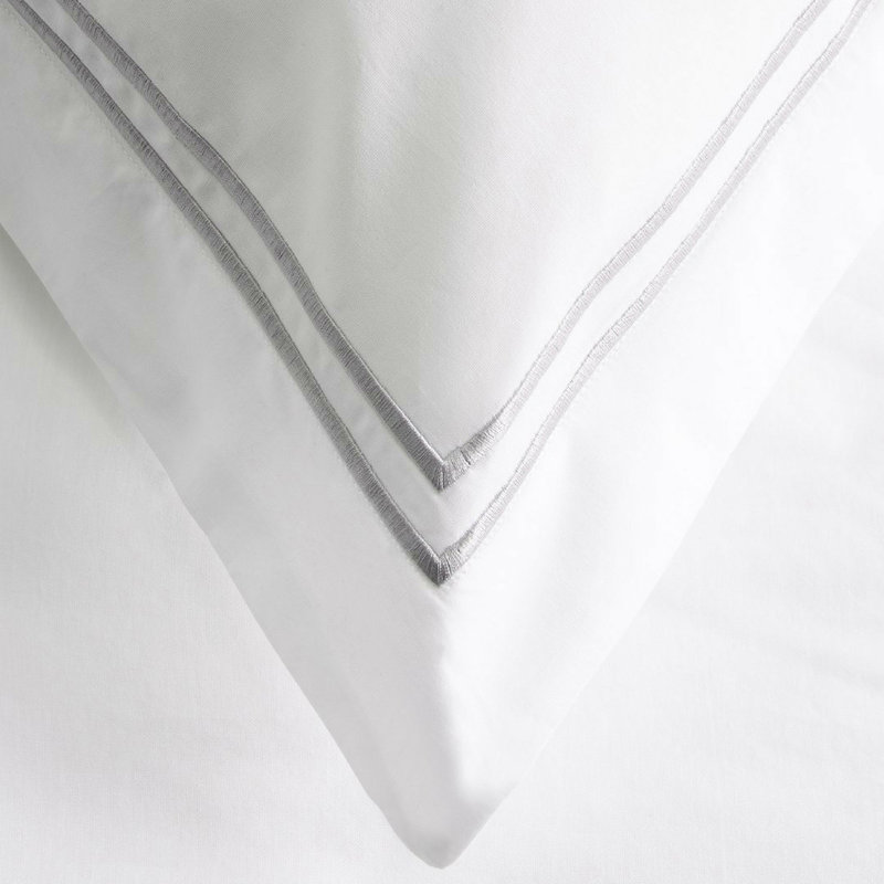 Ensemble de housse de couette en coton Ella Jayne avec coutures en satin 3 pièces, blanc avec coutures en satin blanc, Argent