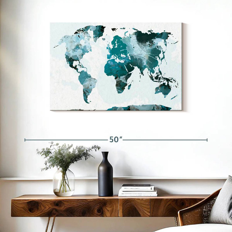 Aliaz Turquoise Splash World Map, 24" H x 36" W