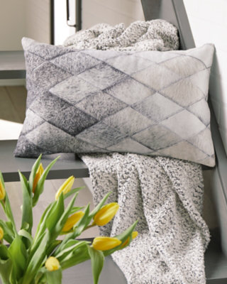 Gray and Light Brown Diamond Pattern Faux Hair Pillow