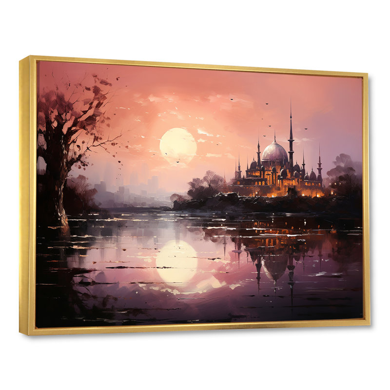«Mosquée de l'islam à l'aube II», reproduction sur toile, Cadre flottant doré, H 30 po x l 40 po