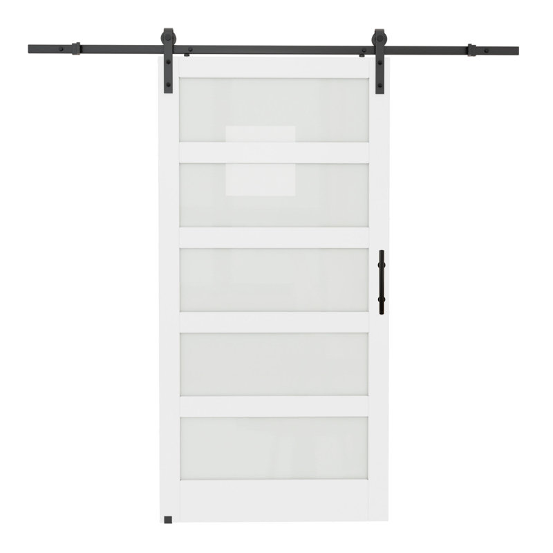 5-Lites Glass Sliding Barn Doors with Installation Hardware Kit, Includes soft closing item, 42" x 84"