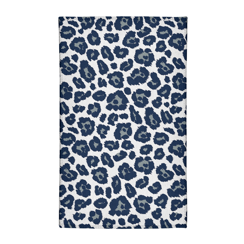 Tapis blanc / bleu marine / gris à imprimé animal, Rectangle 4 pi x 6 pi