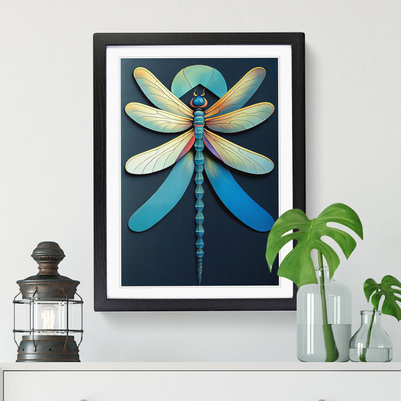 Abdiladif Dragonfly Contemporary Art - Picture Frame Print, 46cm H x 34cm W x 2cm D, Black