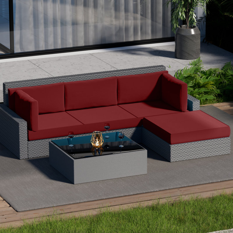 9 Piece 5 Inch Outdoor Cushions For Patio Furniture, Red