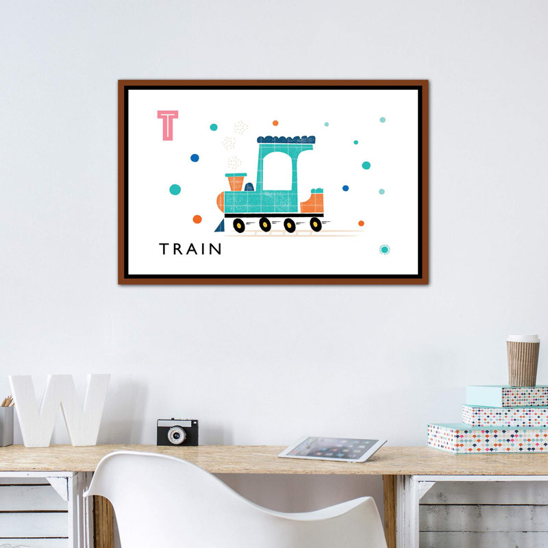 «T Is for Train» - Impression, H 26 po x l 40 po x 1,5 po, Toile avec cadre brun, Pas de tapis