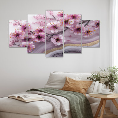 Marbre, lavande, cerisier en fleurs, poésie des pétales - décoration murale cerisier en fleurs - Art mural traditionnel