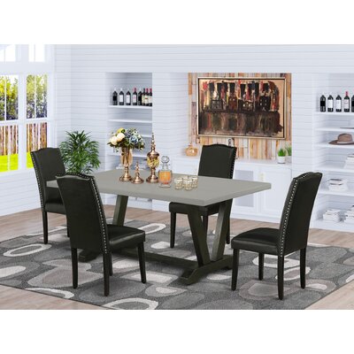 Aimee-Mae 5-Pc Kitchen Dining Set - 4 Parson Chairs And 1 Modern Rectangular Cement Dining Table Top With High Chair Back - Wire Brushed Black Finish -  Winston Porter, EDFDEA0DE2974E7BA0A3A23D6CB95DE6