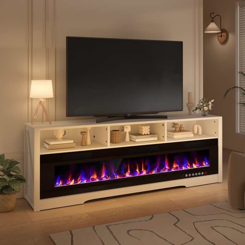 Alazik Tv Stand For Tvs Up To 75" With Fireplace Included, White