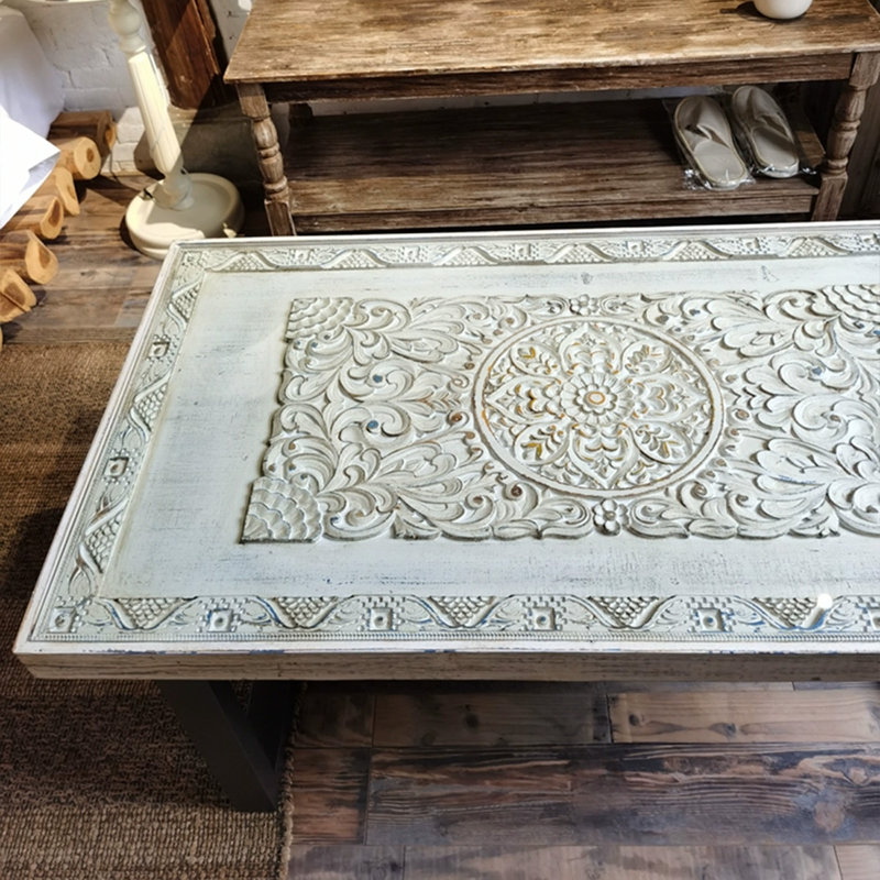 Retro Solid Wood Iron Rectangular Coffee Table