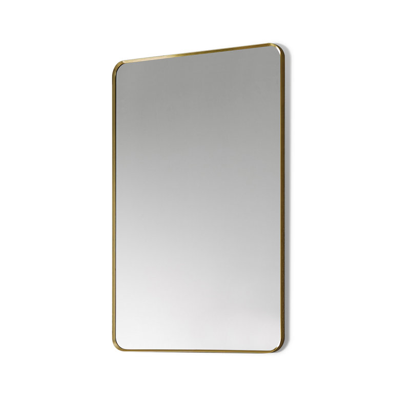 Metal Flat Wall Mirror, 36" H x 24" W, Gold