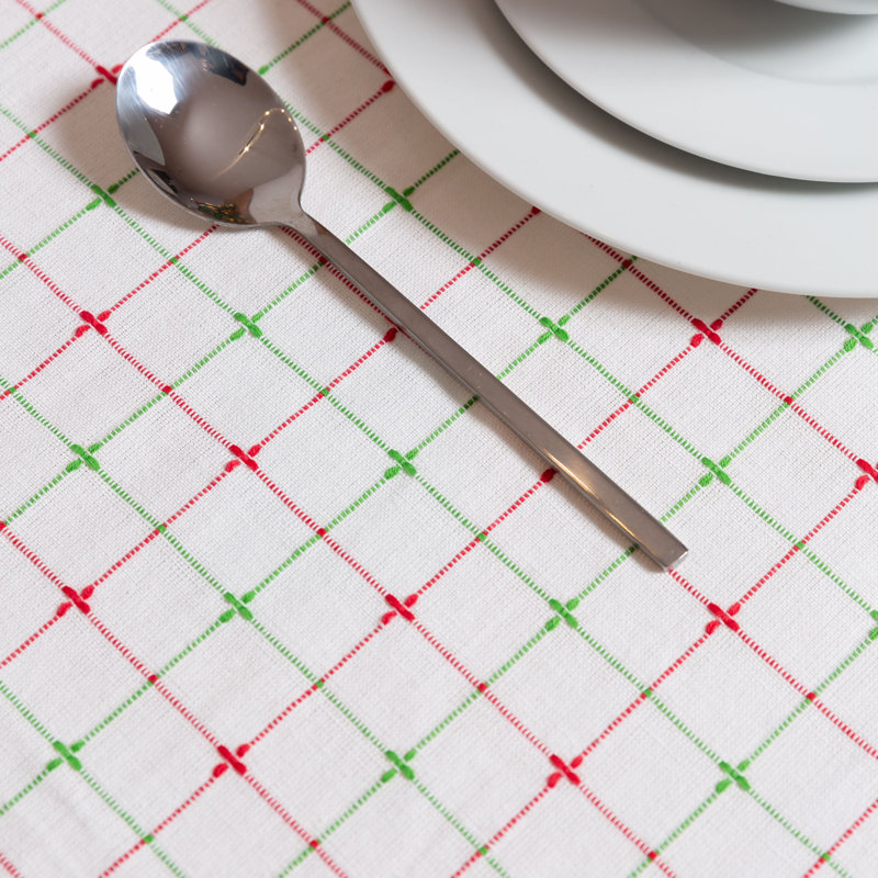 Demers Geometric 100% Cotton Christmas Tablecloth, 60" L x 104" W, White