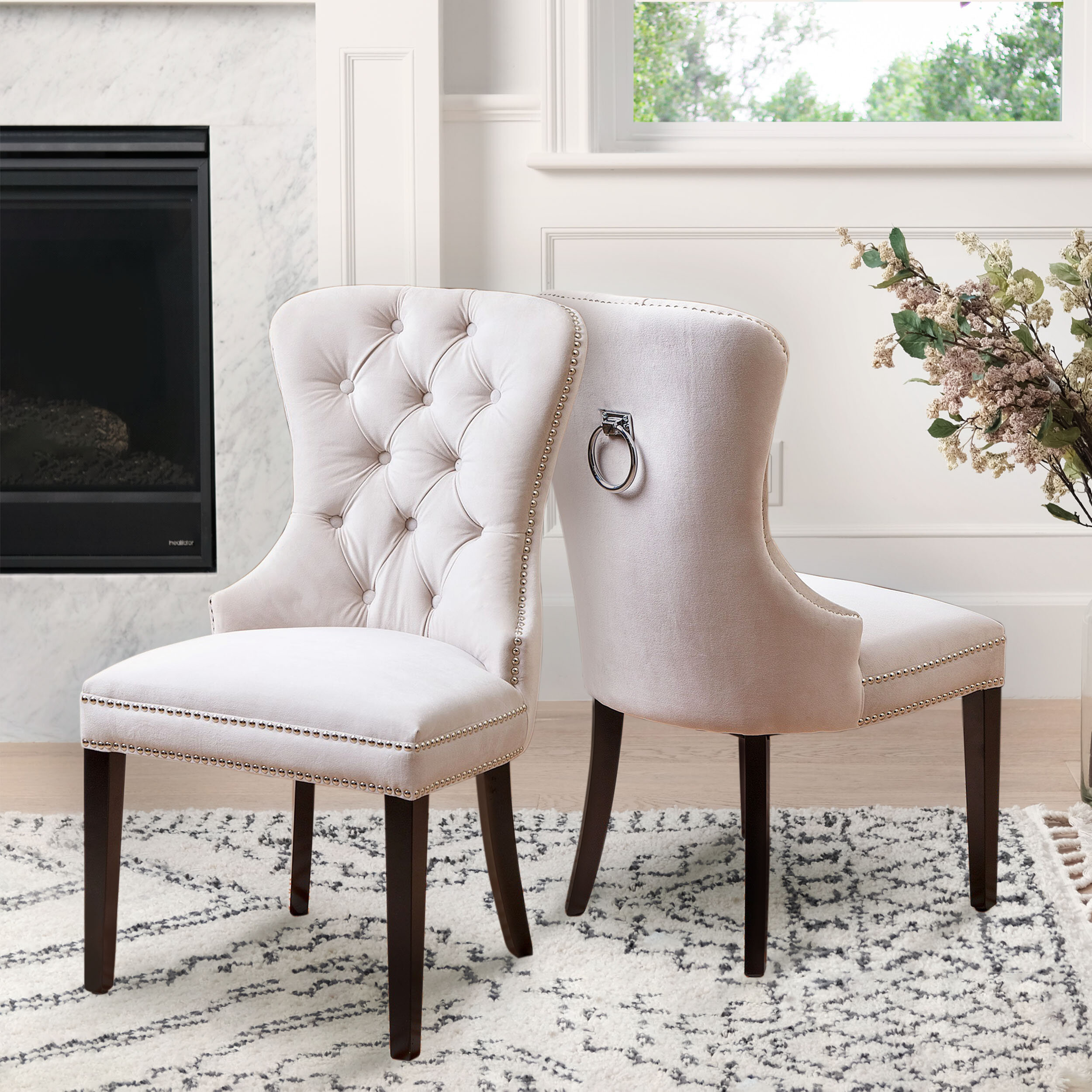 Madison Park Hannah Button Tufted Wing Chair Ivory