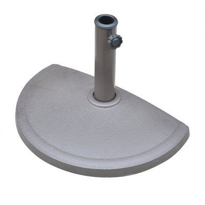 Island Umbrella 20-lb Weather-Resistant Half Round Poly Resin Umbrella Base – Compact Patio Umbrella Stand w/ Anchoring Knob & Powder-Coated Metal Stem for Wall & Balcony Use – Bronze