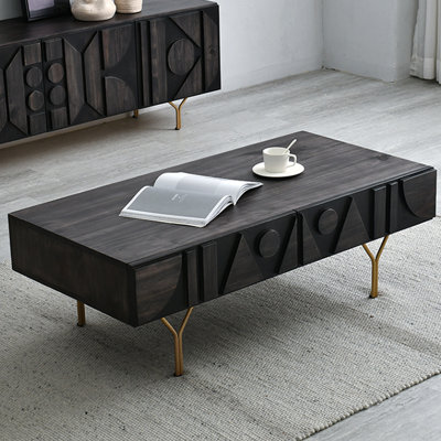 Table basse en bois massif avec grand espace de rangement