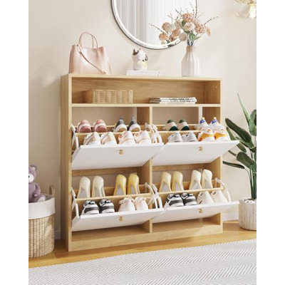 Meuble à chaussures mince avec 4 tiroirs de rangement rabattables et une tablette ouverte