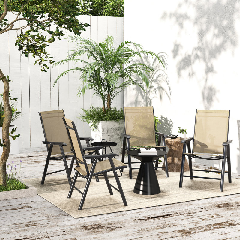 Of 4 Folding Chairs For Patio - Stackable Outdoor Dining With . Lightweight, Portable Lawn, Beach, Tailgating, Metal Frame, No Assembly 4Pcs Dining, Beach. With , Assembly, Mixed Brown