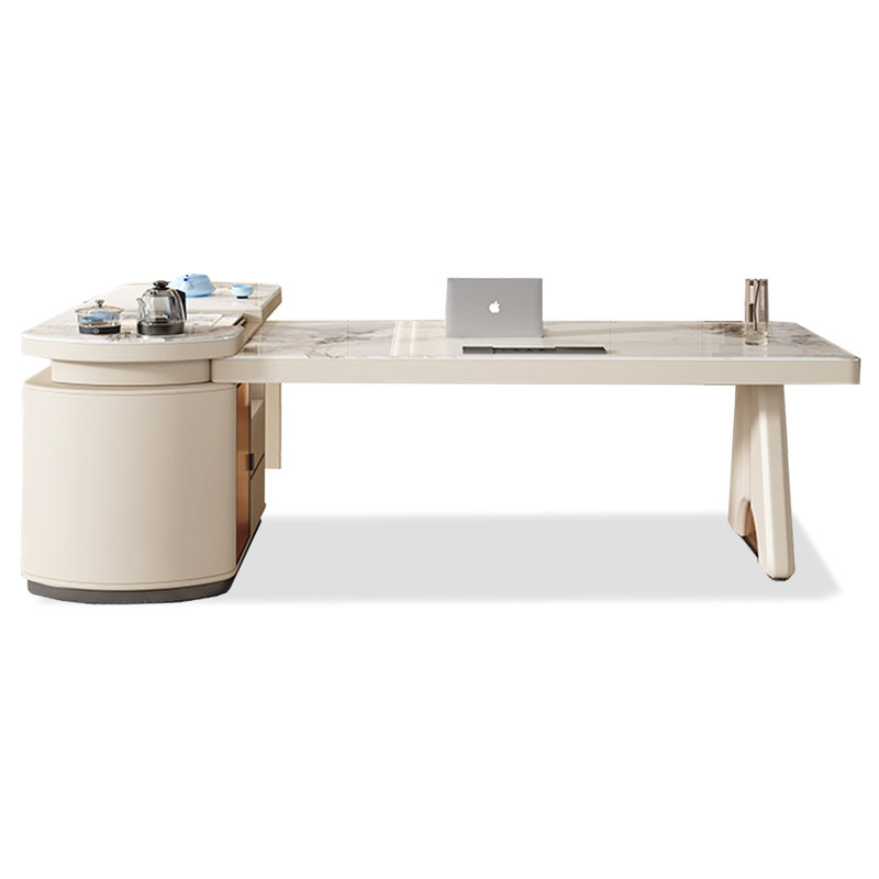Bureau / table à thé en L avec plateau en pierre frittée, H 3,23 po x l 62,99 po x P 31,5 po