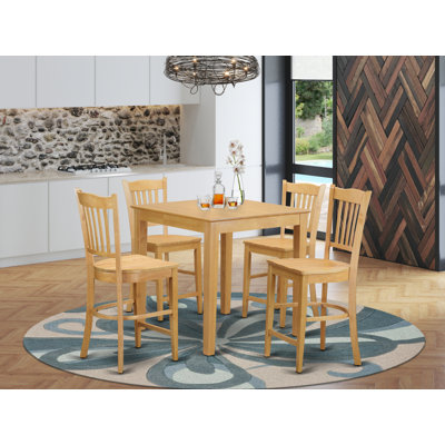 Saffo 5 - Piece Counter Height Rubberwood Solid Wood Dining Set
