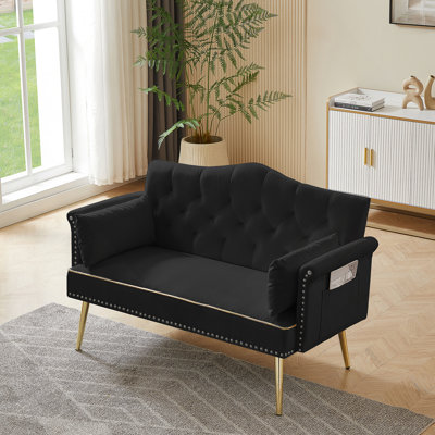 Luxurious Black Velvet Loveseat Sofa With Tufted Design For Elegant And Comfortable Seating In Modern Living Spaces