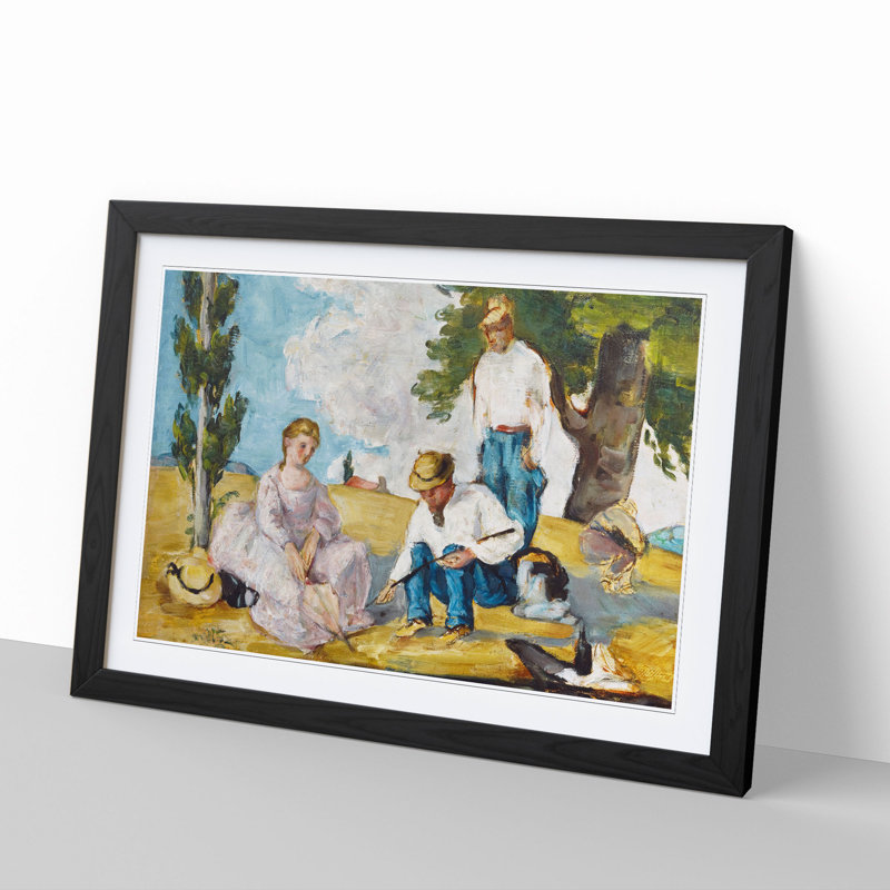 Picnic on a Riverbank by Paul Cezanne - Picture Frame Painting, 48cm H x 65cm W x 2cm D, Black Framed