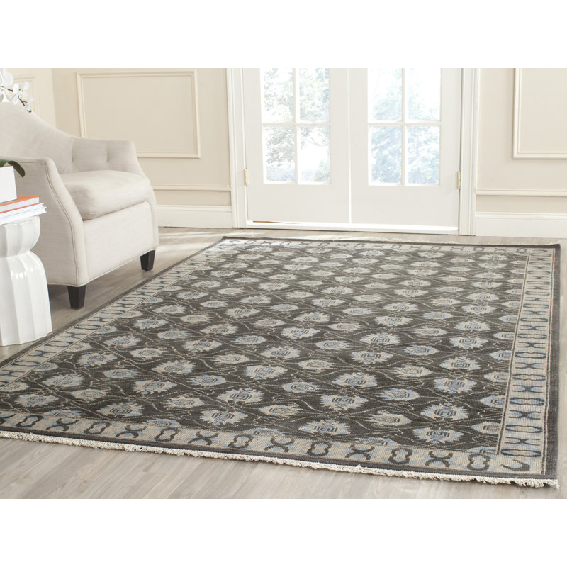 Oushak Oriental Hand-Knotted Wool Charcoal Area Rug, Rectangle 6' x 9'