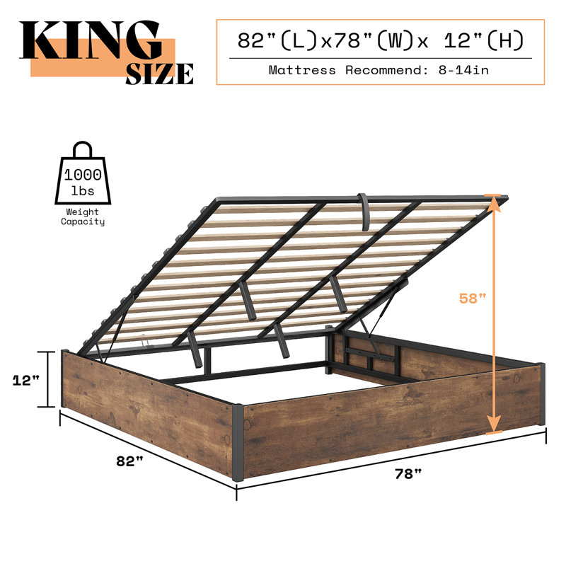 Shila Lift Up Storage Bed, Brown, King