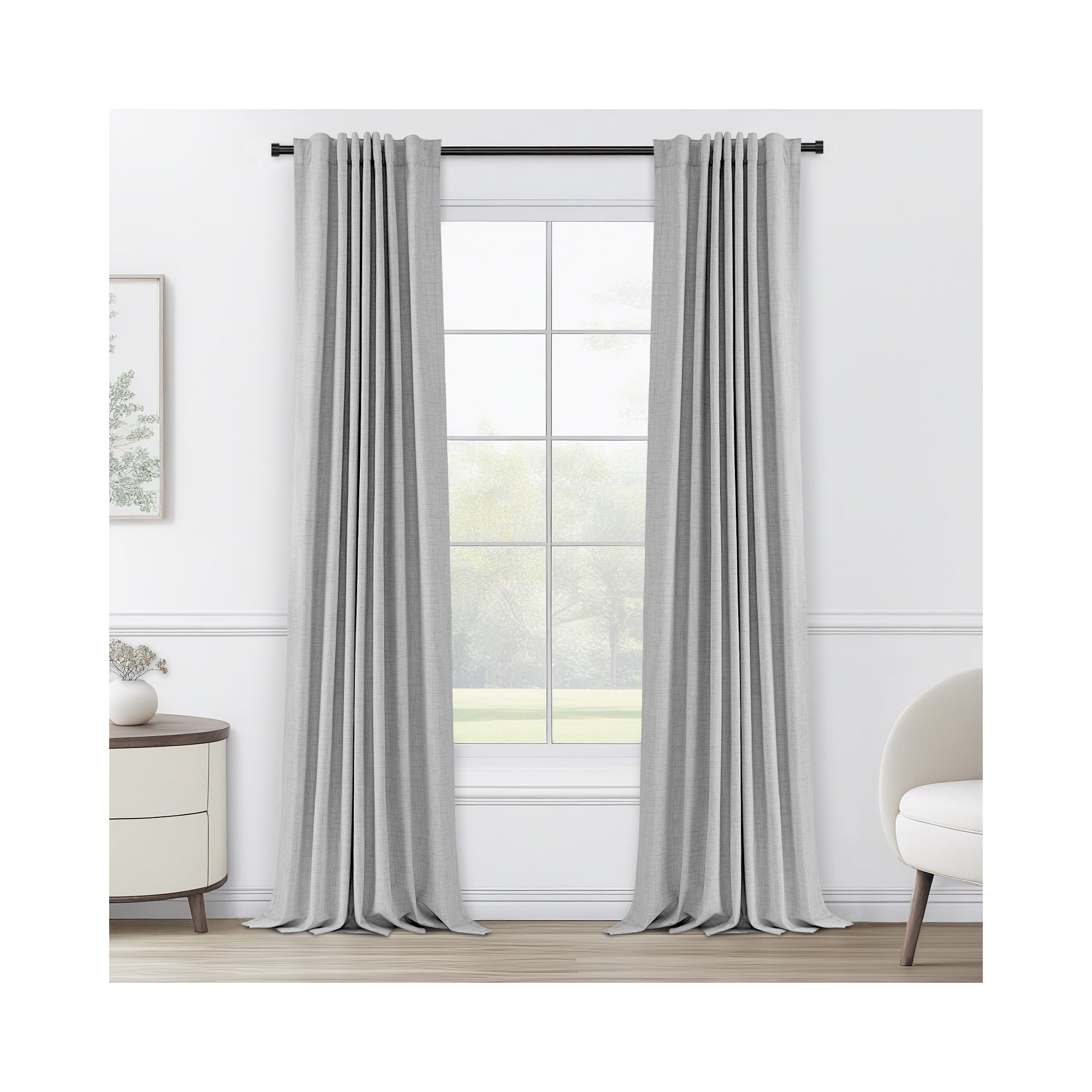 Graciella Thermal Insulated Faux Linen Textured 100% Blackout Curtains for Bedroom Living Room Back Tab/Rod Pocket, Gray
